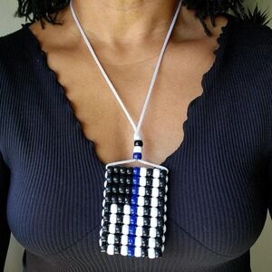 Thin Blue Line Flag Car Mirror Danglers . Mini Beaded US Police‎ Flag.